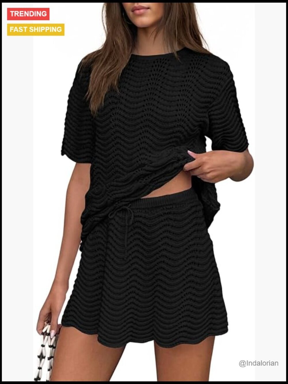 Crochet Knit 2 Piece Swimsuit Coverup Set Tunic & Skirt Beach Vacation